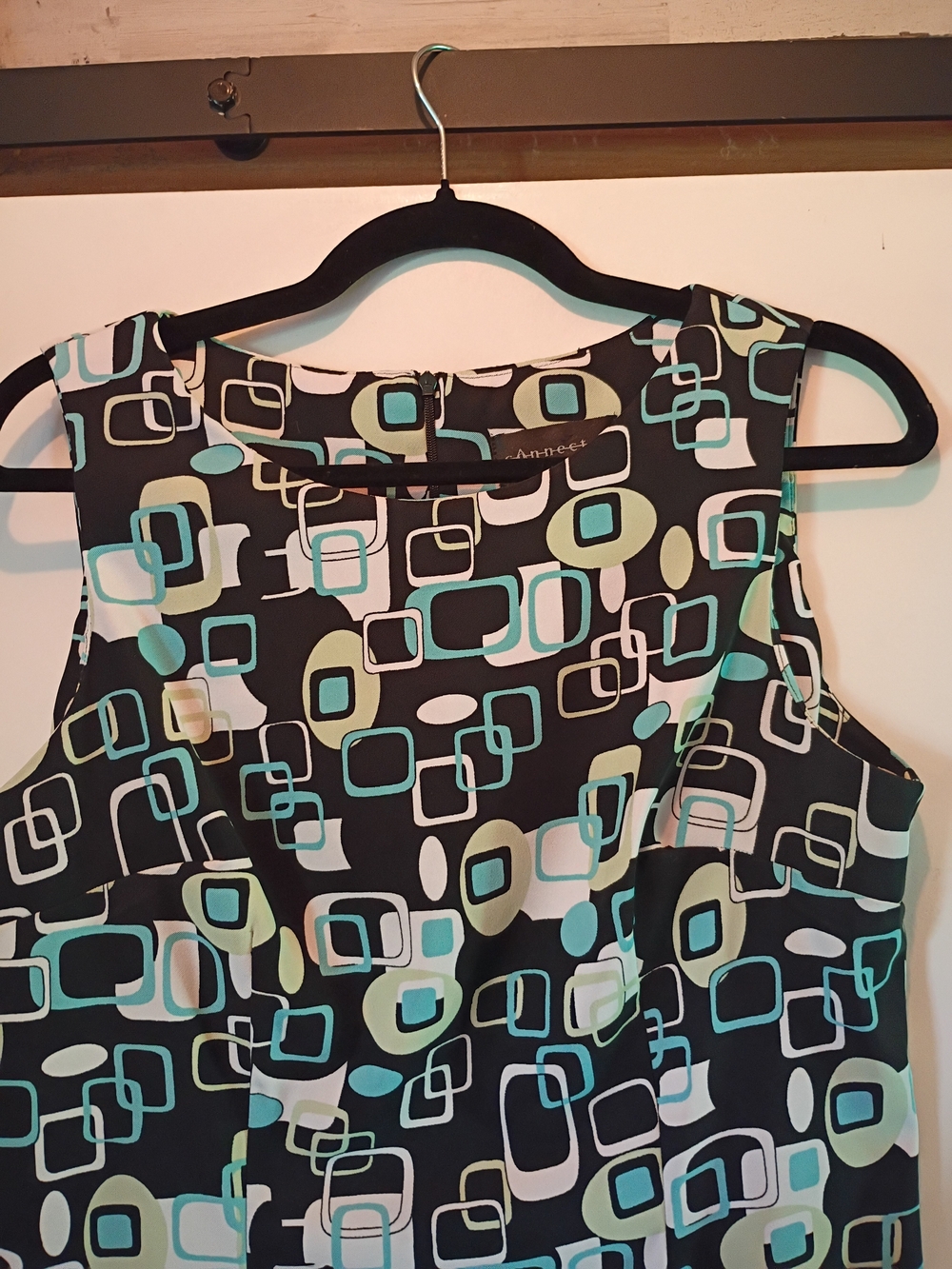 connected apparel Black Geometric A-line Dress with Aqua Accents - Picture 5 of 7